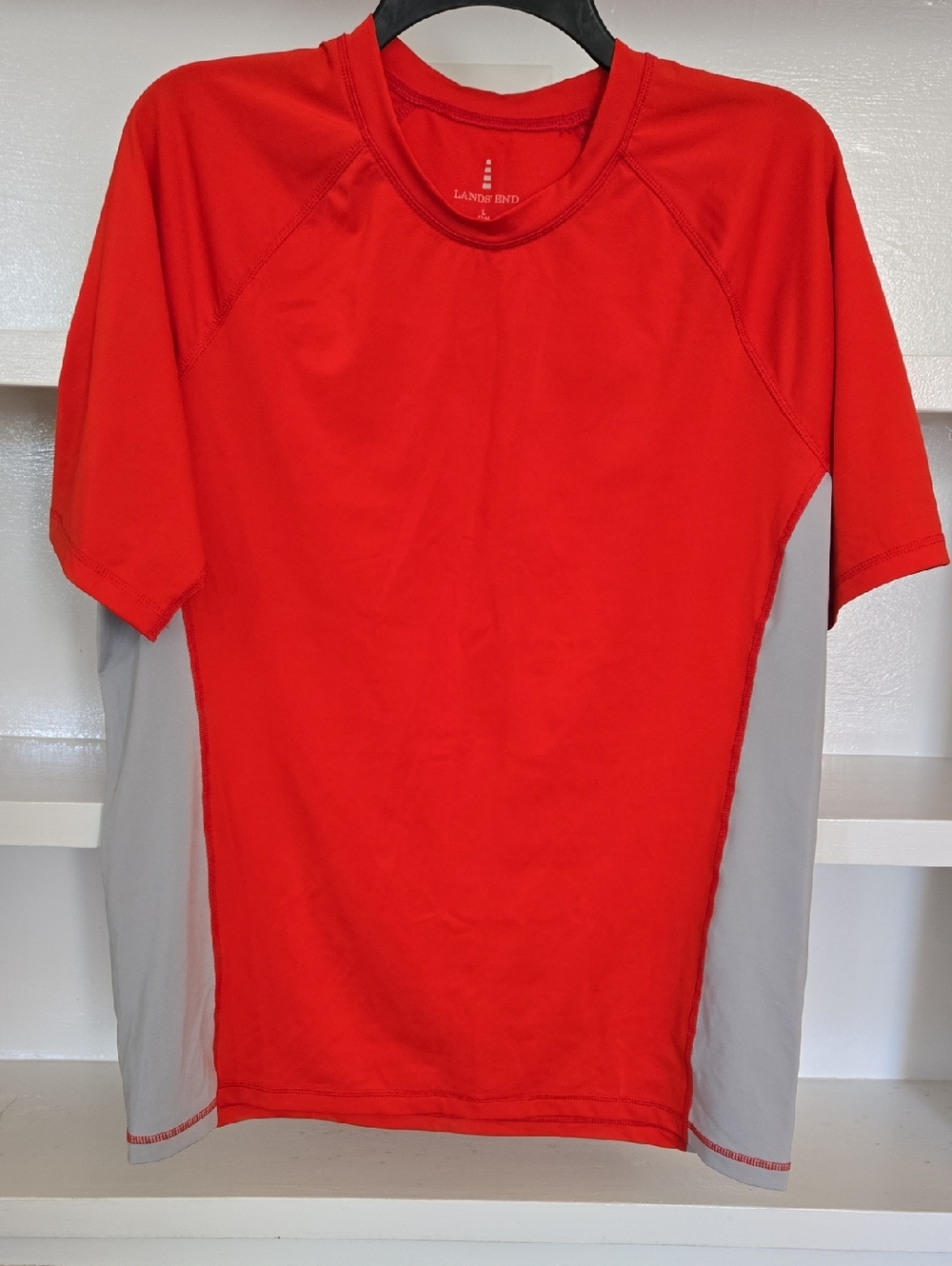 Lands' End Red Short Sleeve Active Tee with Gray Side Panels (Men's Rashguard)